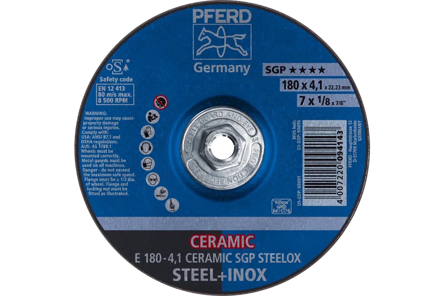 Picture of Pferd Grinding Wheel, 7" X 1/8 X 5/8-11, Ceramic Sgp Steelox, T27